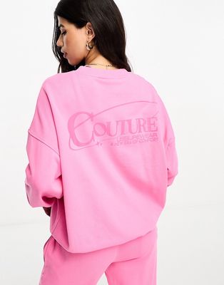 The Couture Club oversized sweatshirt with back print in pink - part of a set