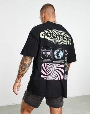 The Couture Club oversized t-shirt in black with multi logo back print