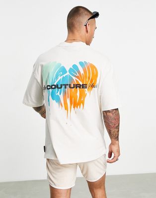The Couture Club oversized t-shirt in off white with wave heart print
