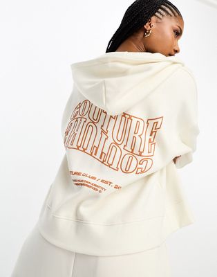 The Couture Club oversized zip up hoodie in off white - part of a set