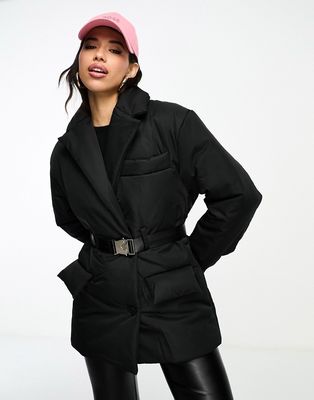 The Couture Club padded coat in black with belt