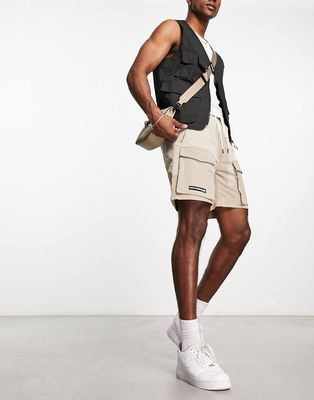 The Couture Club paneled cargo shorts in beige-Neutral