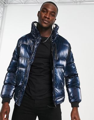 The Couture Club puffer jacket in textured metallic teal-Blue