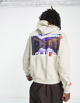 The Couture Club pullover hoodie in beige with photo back print-Neutral