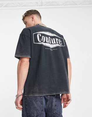 The Couture Club relaxed fit T-shirt in black acid wash with logo chest and back print