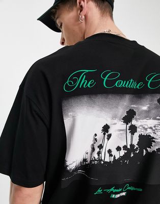The Couture Club relaxed fit T-shirt in black with script logo and photo back print