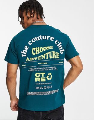 The Couture Club relaxed fit t-shirt in teal blue with adventure back print