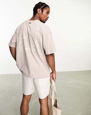 The Couture Club script t-shirt in beige with chest and back print-Neutral