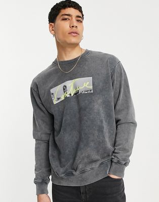The Couture Club sweatshirt in black acid wash with neon green logo print