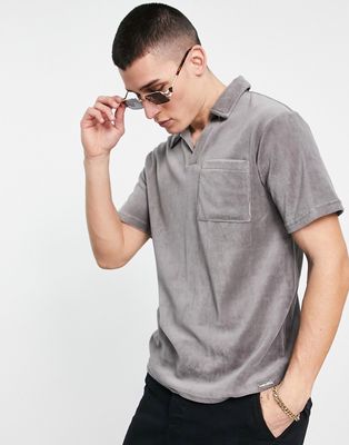 The Couture Club velvet polo shirt in gray