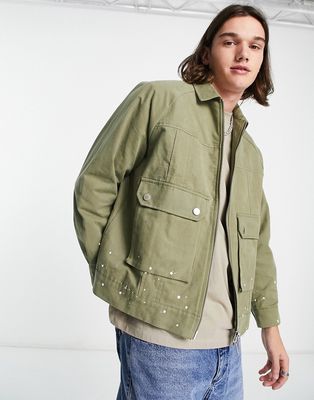 The Couture Club worker jacket in khaki with cargo pocket detail - part of a set-Green