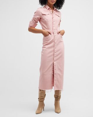 The Cover Up Button-Front Denim Midi Dress