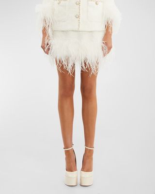 The Departure Feather-Trim Tweed Mini Skirt