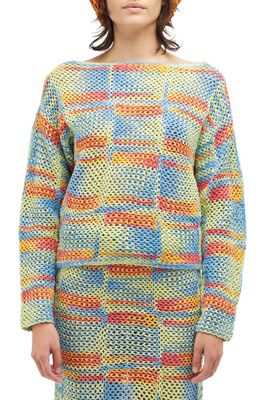 The Elder Statesman Atom Crochet Boat Neck Sweater in Flip Flops/Sunburn
