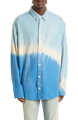 The Elder Statesman Blot Oversize Tie Dye Button-Up Shirt in Oatmeal/Navy
