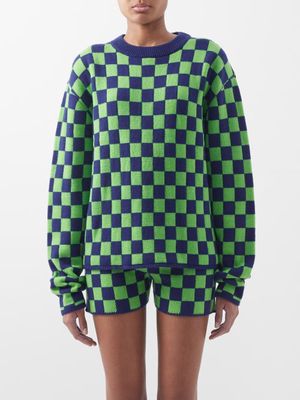 The Elder Statesman - Checked Cashmere Sweater - Womens - Green Multi