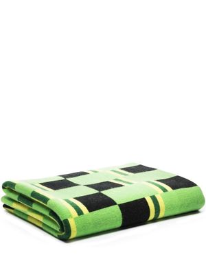 The Elder Statesman checkerboard-print cashmere blanket - Green