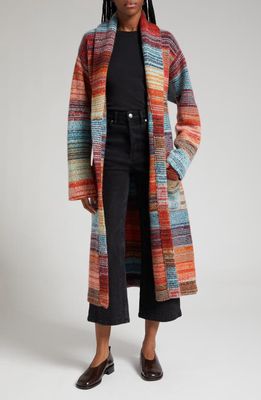 The Elder Statesman Cosmica Stripe Cashmere Robe in Navy/Teal/Red/White/Marble