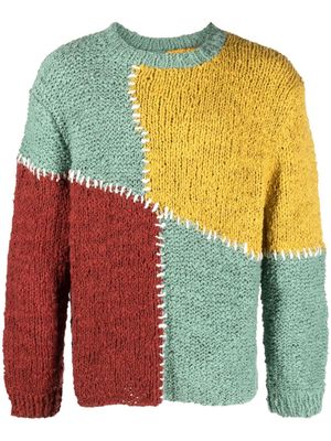 The Elder Statesman decorative-stitching knitted cotton jumper - Green