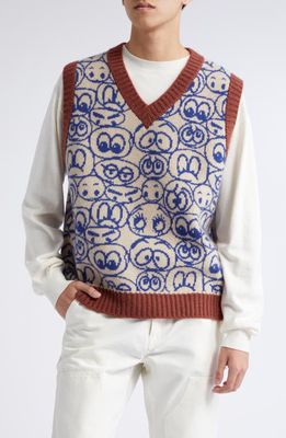 The Elder Statesman Expression V-Neck Cashmere Sweater Vest in Hickory/Blue Jay/Khaki-C750