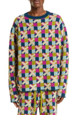The Elder Statesman Ex's Cashmere Blend Sweater in Pck/Trk/Amr/Pea/Khk