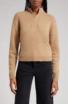 The Elder Statesman Half Zip Cashmere Sweater in Camel