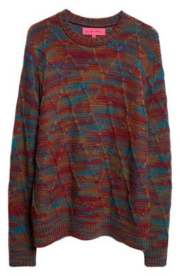The Elder Statesman Marlo Space Dye Cable Stitch Virgin Wool Blend Sweater in Twilight Marl