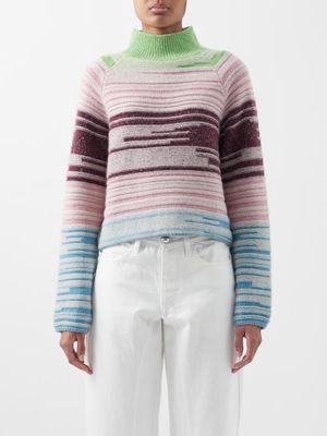 The Elder Statesman - Mix N Marl High-neck Cropped Cashmere Sweater - Womens - Light Pink Multi