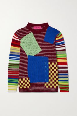 The Elder Statesman - Moyen Patchwork Mercerized Wool And Cashmere-blend Sweater - Green