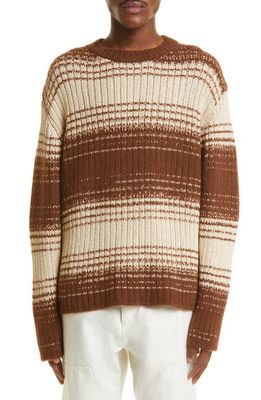 The Elder Statesman Ombré Stripe Cashmere & Cotton Rib Sweater in Truffle/Ivory - C688