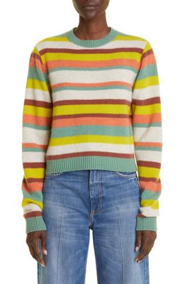 The Elder Statesman Prima Stripe Cashmere Sweater in Wht/Hck/Tag/Chr/Jnp