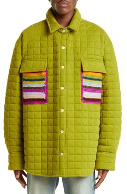 The Elder Statesman Quilted Organic Cotton Shacket in Snap Pea