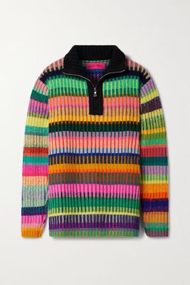 The Elder Statesman - Ribbed Striped Cashmere Half-zip Sweater - Green