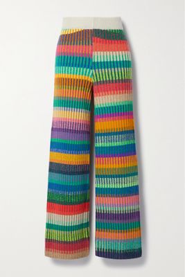 The Elder Statesman - Ribbed Striped Cashmere Pants - Green