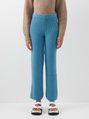 The Elder Statesman - Rope Stitch Knitted Cashmere Trousers - Womens - Blue