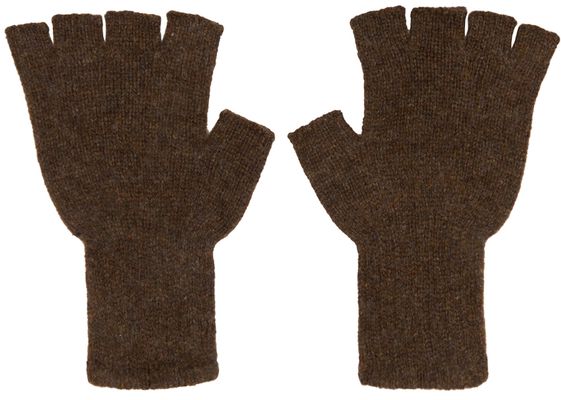 The Elder Statesman SSENSE Exclusive Brown Fingerless Gloves