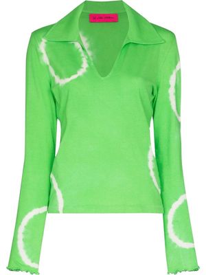 The Elder Statesman tie-dye knitted V-neck polo top - Green