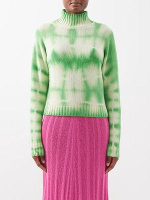 The Elder Statesman - Tie-dyed High-neck Cashmere Sweater - Womens - Green