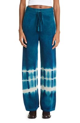 The Elder Statesman Vision Tie Dye Cashmere Lounge Pants in Khaki/Peacock
