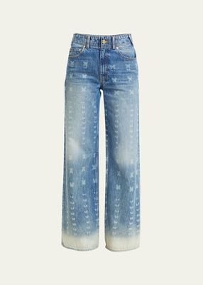 The Elodie Butterfly Wide-Leg Denim Jeans