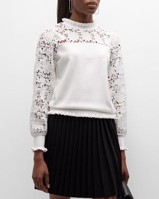The Felicity Ruffle-Trim Floral Crochet Sweater