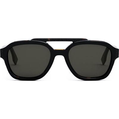 The Fendi Bilayer 52mm Geometric Sunglasses in Shiny Black /Smoke at Nordstrom