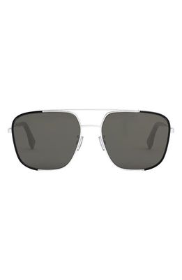 The Fendi Classic 57mm Geometric Sunglasses in Matte Palladium /Smoke