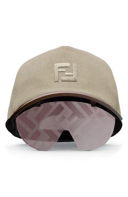 The Fendi Eyecap Baseball Cap with Mask Sunglasses in Beige/Bordeaux Mirror