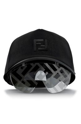 The Fendi Eyecap Baseball Cap with Mask Sunglasses in Matte Black /Smoke Mirror