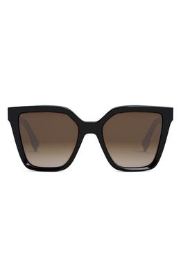 The Fendi Lettering 55mm Geometric Sunglasses in Shiny Black /Gradient Brown