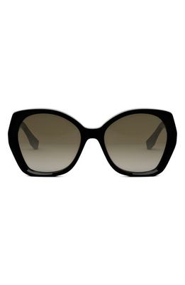 The Fendi Lettering 57mm Gradient Butterfly Sunglasses in Shiny Black /Gradient Brown