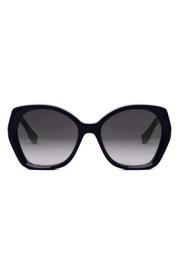 The Fendi Lettering 57mm Gradient Butterfly Sunglasses in Shiny Blue /Gradient Smoke