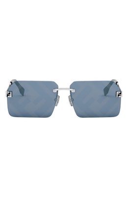 The Fendi Sky 59mm Geometric Sunglasses in Shiny Palladium /Blu Mirror
