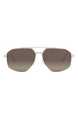 The Fendi Travel 56mm Geometric Sunglasses in Shiny Gold /Brown Polar